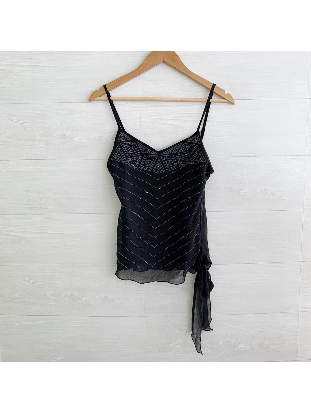 NWT Vintage Byerwear Y2K Black Beaded Chiffon Cami Tank Top Juniors M